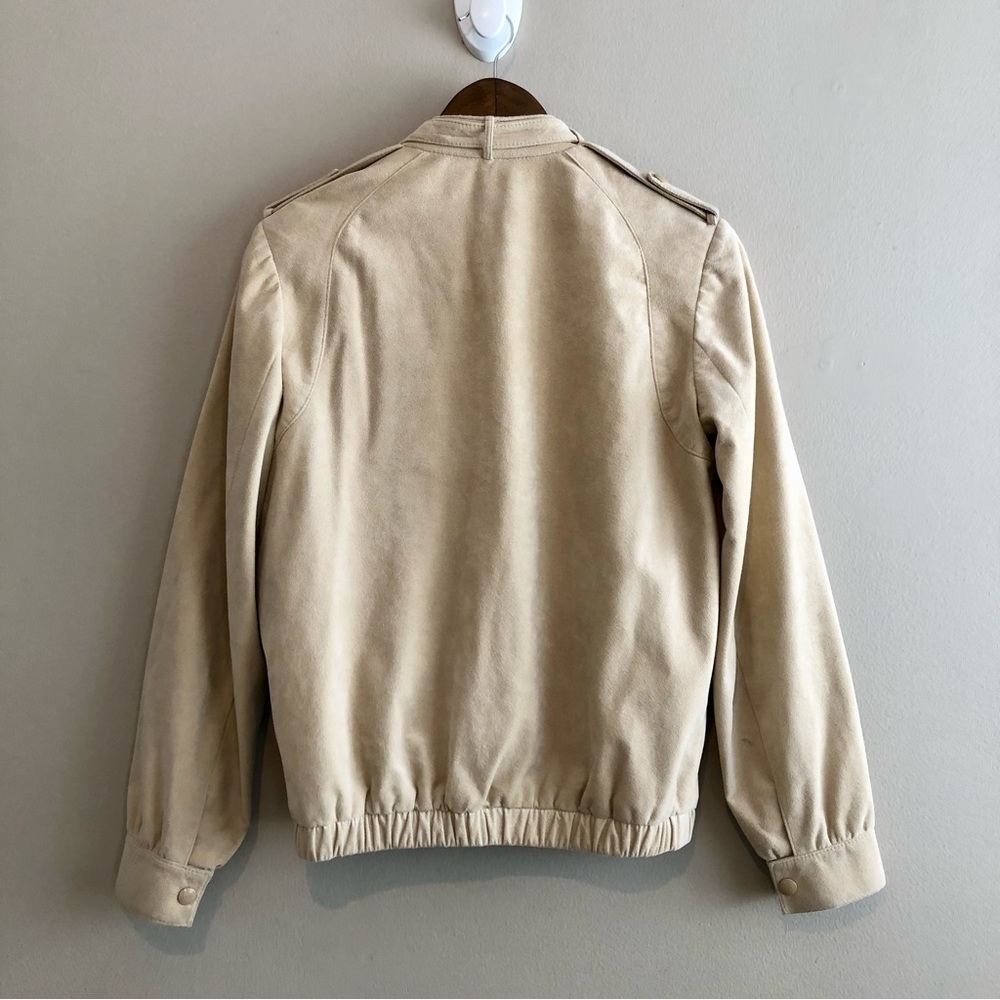 Vintage Olympic Faux Suede Bomber Jacket Tan Cream Size 6 - Picture 8 of 13
